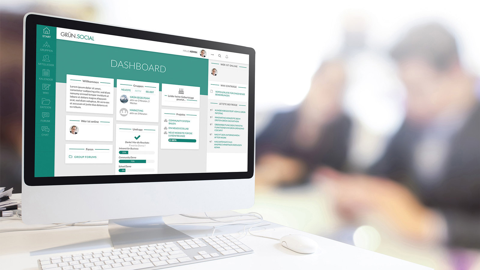 GRÜN.SOCIAL ist die neue Online Social-Software der GRÜN Software AG für Organisationen und Unternehmen.