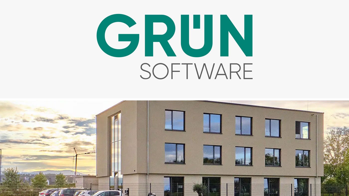 Gebäude von GRÜN Software Medien in Endingen mit Unternehmenslogo