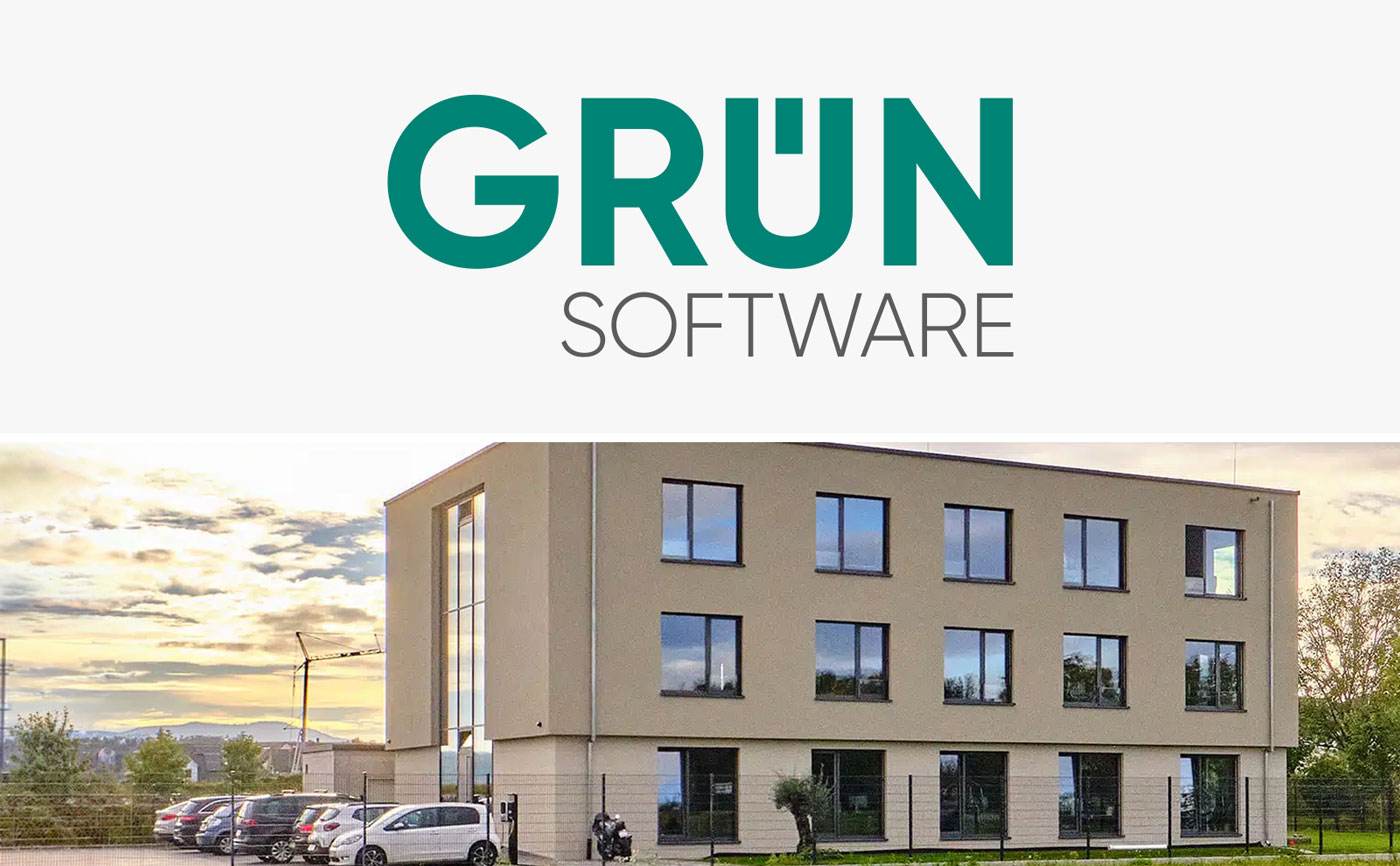 Gebäude von GRÜN Software Medien in Endingen mit Unternehmenslogo