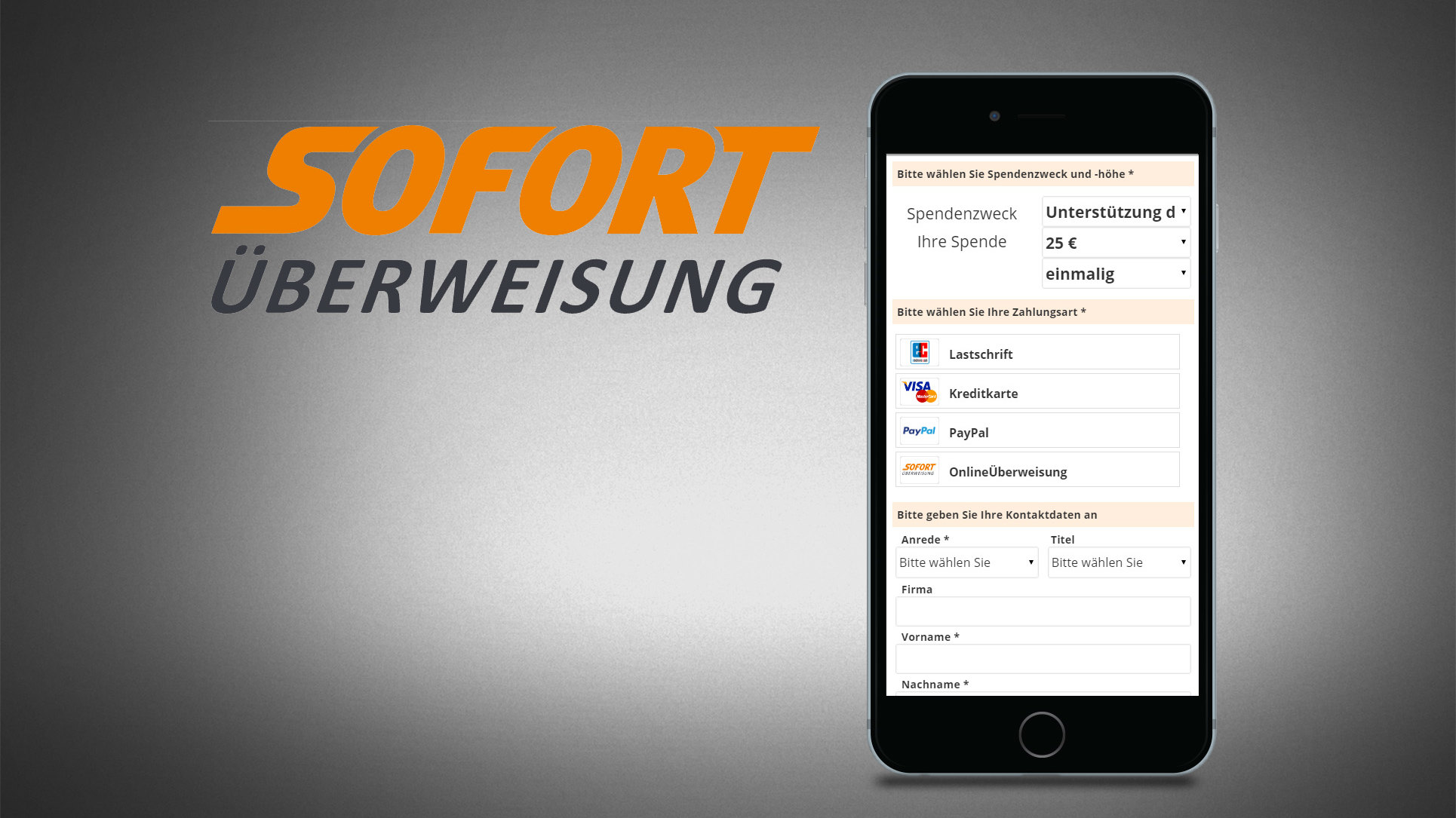 GRÜN spendino integriert SOFORT Überweisung