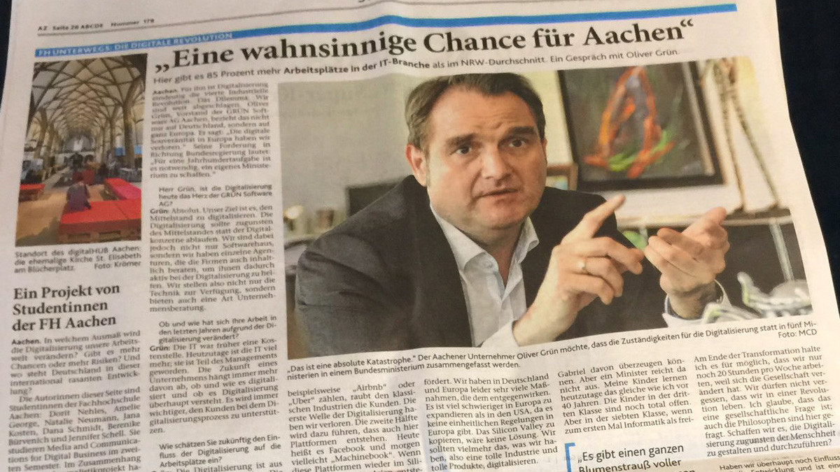 Die Aachener Zeitung veröffentlichte am 3. August 2017 ein Grundsatz-Interview mit Oliver Grün.