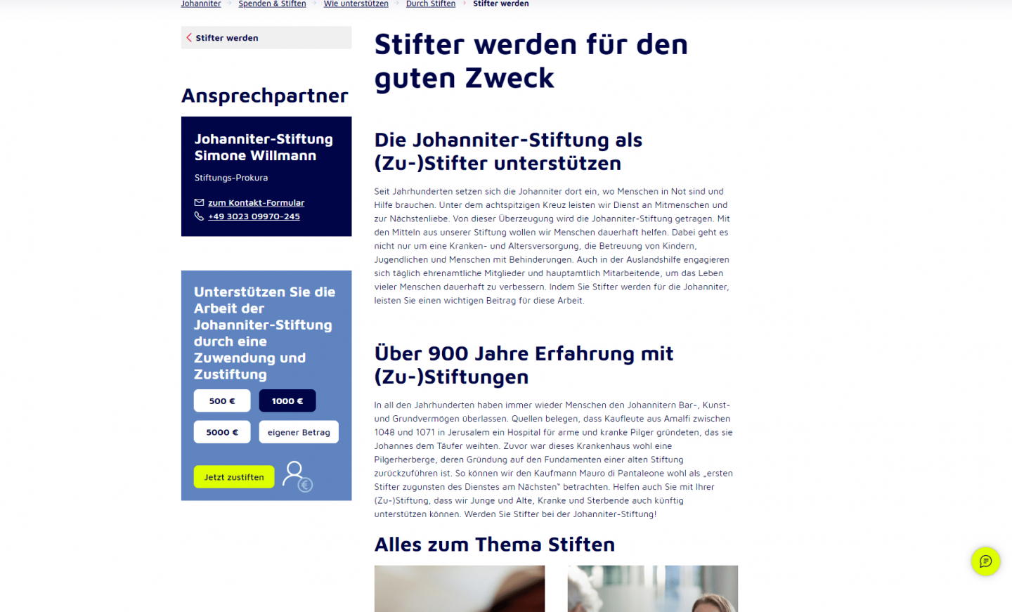 Das Spendenwidget bei den Johannitern.