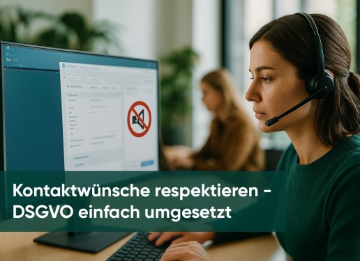 Frau arbeitet im GRÜN spendino Cockpit und setzt eine Marketing-Sperre nach DSGVO