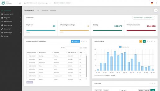 Das Dashboard in der Online-Mitgliederverwaltung GRÜN membrs.