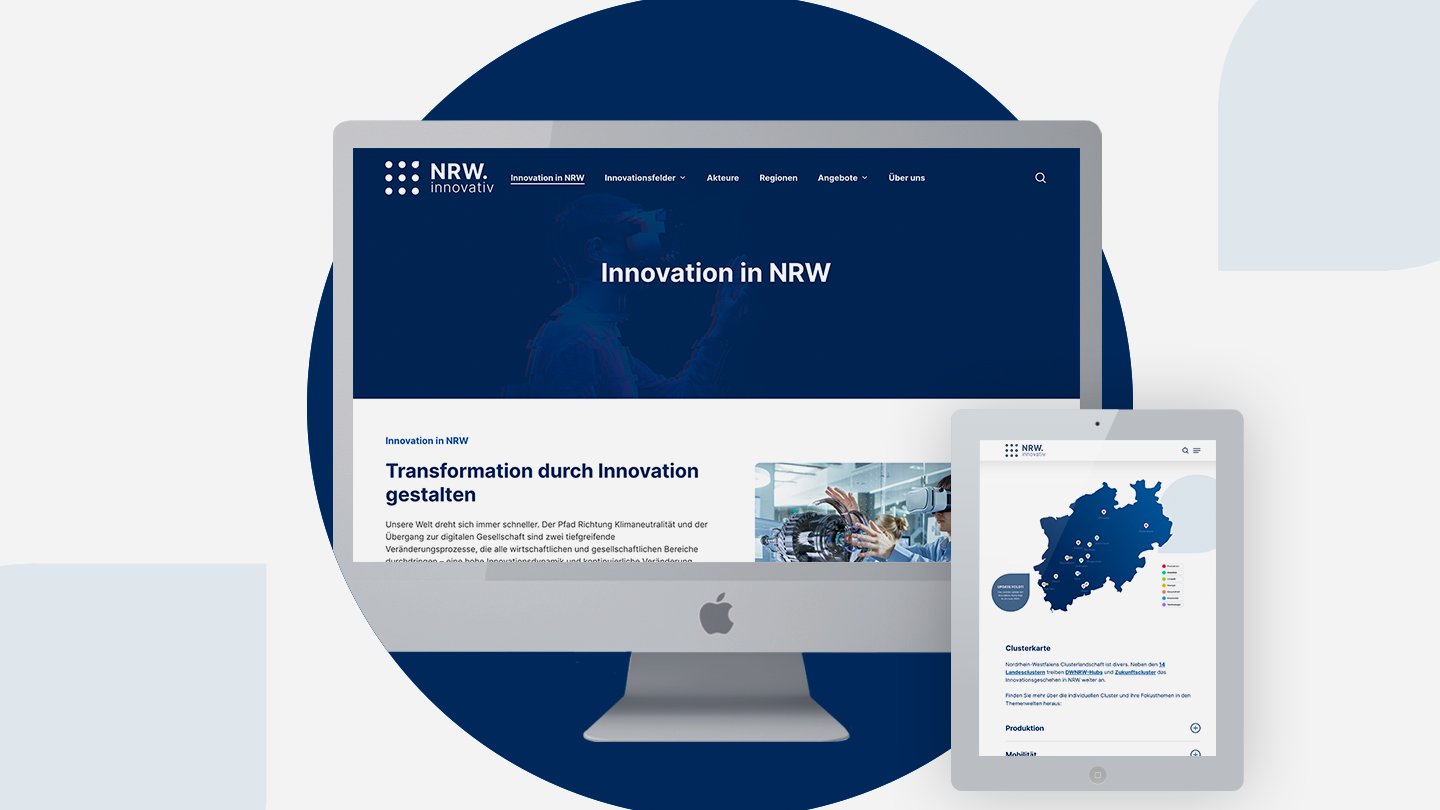 The website nrwinnovativ.de was created by the digital agency giftGRÜN launched as part of the NRW.innovativ project.