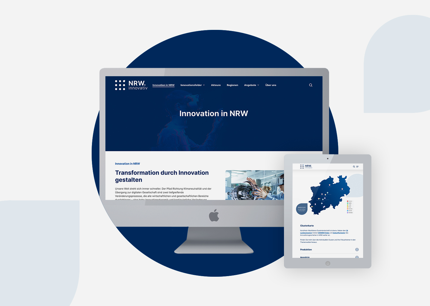 The website nrwinnovativ.de was created by the digital agency giftGRÜN launched as part of the NRW.innovativ project.