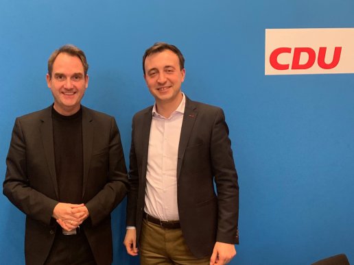 CDU General Secretary Paul Ziemiak (right) and GRÜN CEO Dr. Oliver Grün (left) at a meeting on the VEWA software project in Berlin.