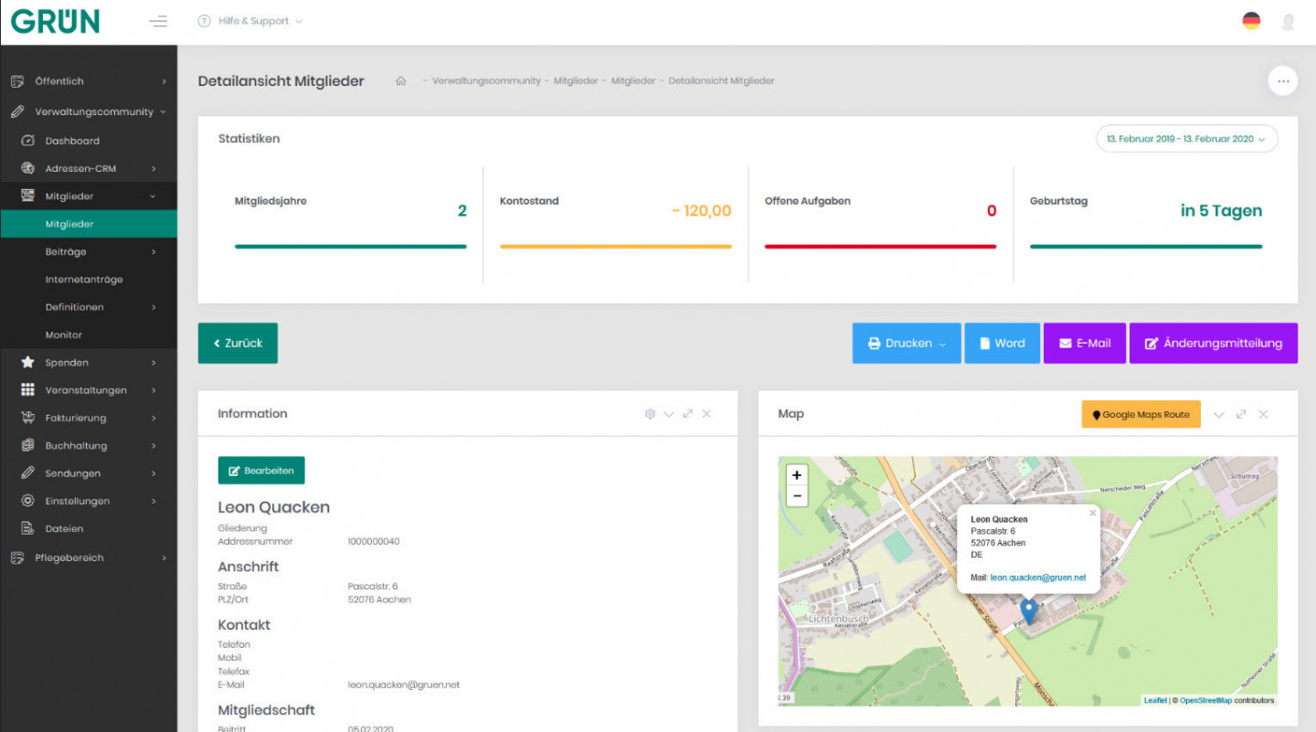 GRÜN eVEWA4: Mitgliederverwaltung & CRM