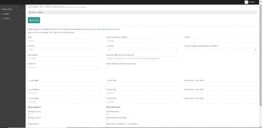 eVEWA Detaileingabemaske Schülerdaten