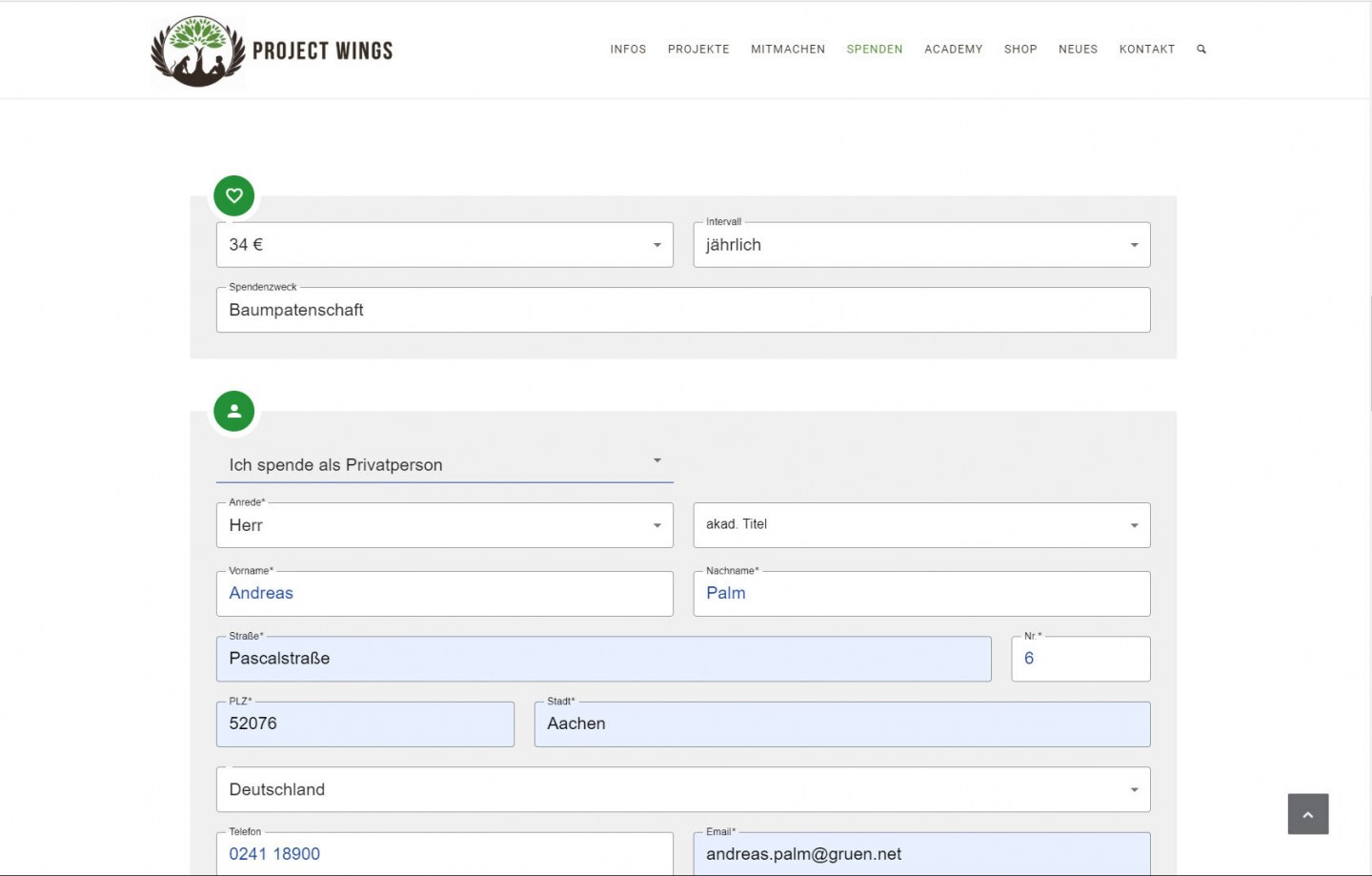Patenschaften bei Project Wings.