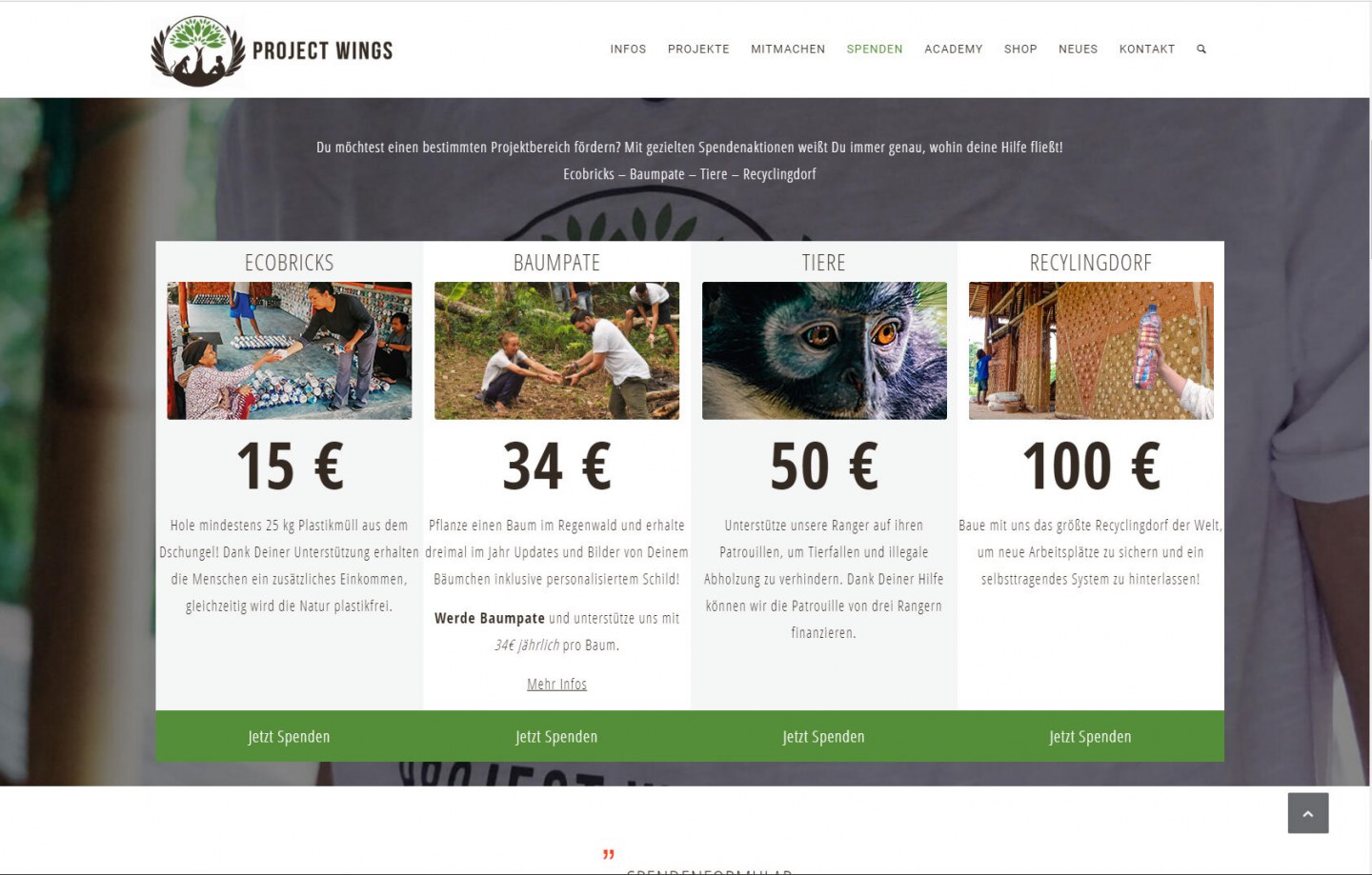 Spendenprojekte bei Project Wings.