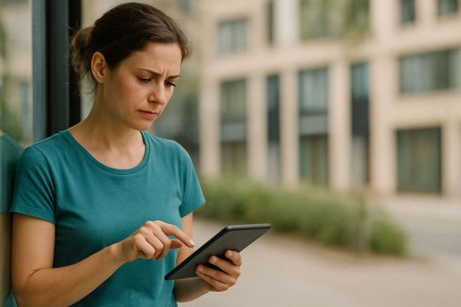 Fundraiserin prüft technische Spendenkampagnendaten auf dem Tablet