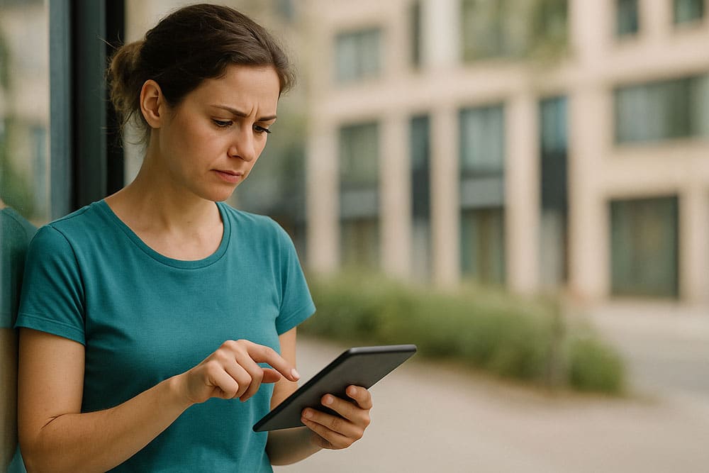 Fundraiserin prüft technische Spendenkampagnendaten auf dem Tablet