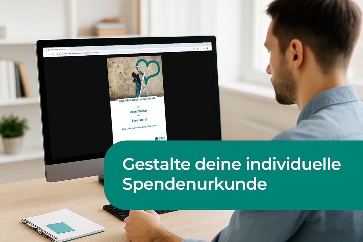 Zwei Personen überreichen sich eine Urkunde – spende schenken persönlich gestalten