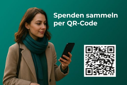 Junge Frau beim spenden sammeln per QR Code