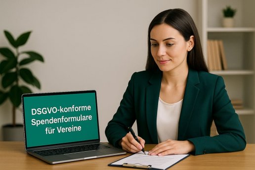 Frau überprüft DSGVO-konformes Spendenformular für Vereine auf dem Laptop