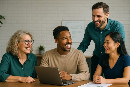 Gruppe von Menschen in einem Büro, die an einem Spendenformular für Vereine arbeiten