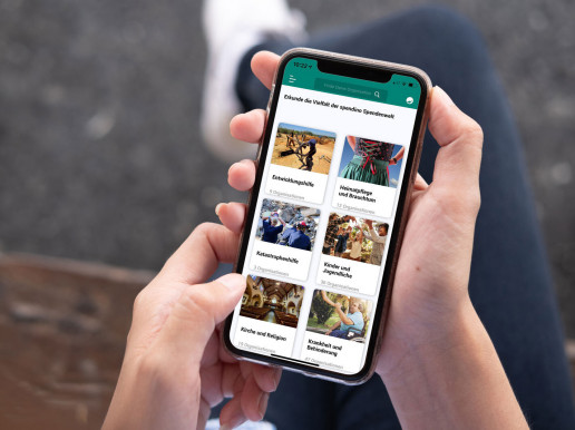 Die neue, kostenlose App f&uuml;r Spender: GR&Uuml;N spendinos Spendwelt.